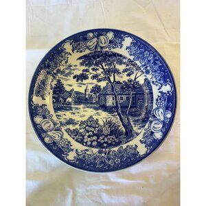 Vintage Blue & White Country Scene Decorative Plate 14"